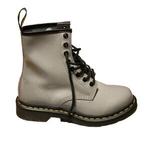 Dr Martens Combat Boots Airwair Zinc Gray Womens 7 AW004 Patent Leather Lace Up